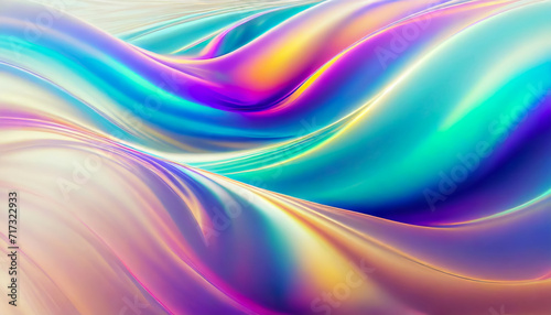 Abstract gradient holographic Iridescent flowing waves textured background design 
