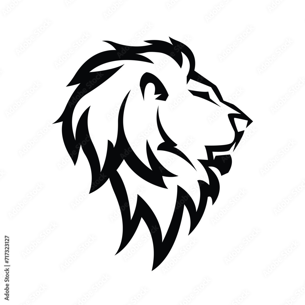 Lion head logo vector design template in isolated black background, Bold, serious, simple (like a tribe symbol) lineart lion logo for marketing company