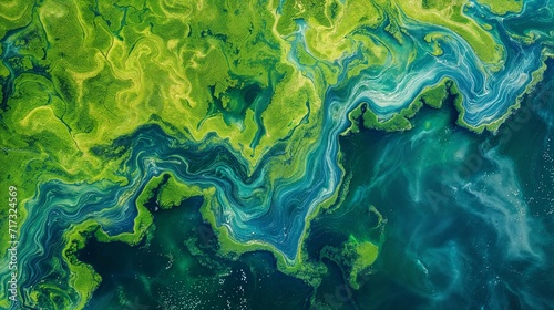 Aerial Abstract of Algal Blooms in Water