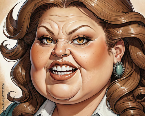 Terrible Boss - Hand-drawn caricature of a medium-skin plus-size white female narcissist Gen AI photo