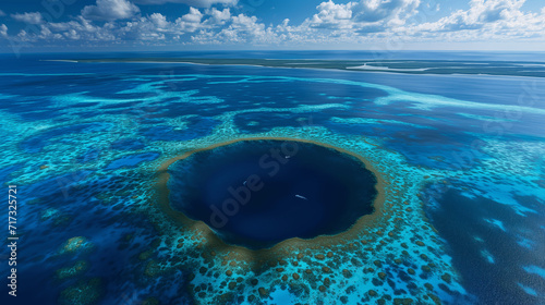 Aerial View of the Great Blue Hole, Belize Barrier Reef photo