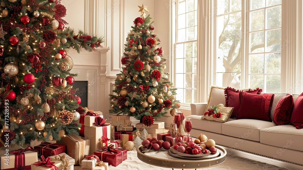 Elegance of Red and Gold Holiday Decorations