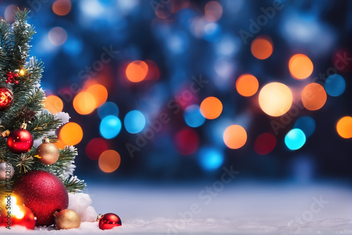 Christmas pine cone bells and blurred lights festive atmosphere background