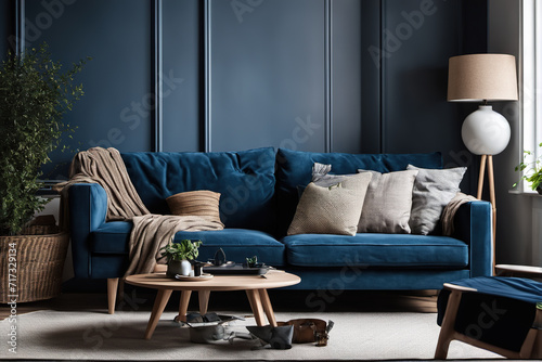 Dark blue style modern casual living room decoration