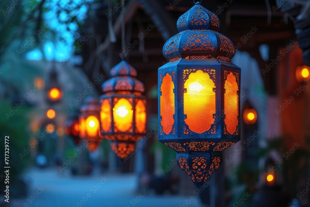Arabic hanging lanterns at the dark night thick with Muslim atmosphere professional photography Arabic hanging lanterns at the dark night thick with Muslim atmosphere professional photography