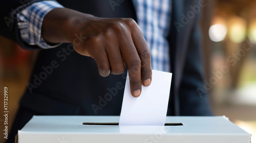 Hand putting a vote into a ballot box. 