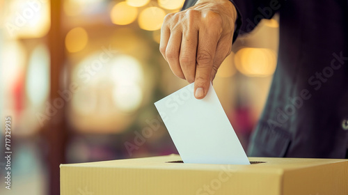 Hand putting a vote into a ballot box. 