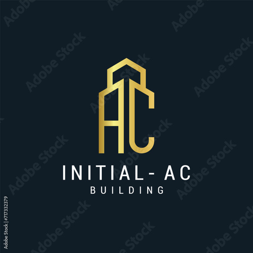 Vector luxury letter a and c building with gold color logo template