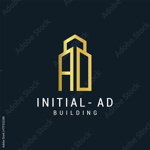 Vector luxury letter a and d building with gold color logo template
