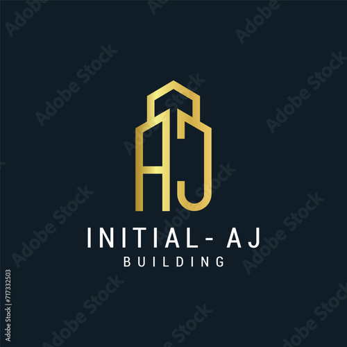 Vector luxury letter a and j building with gold color logo template