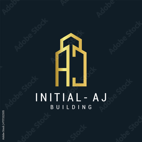 Vector luxury letter a and j building with gold color logo template