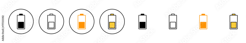 Battery icon set vector. battery charging sign and symbol. battery charge level Battery icon set vector. battery charging sign and symbol. battery charge level