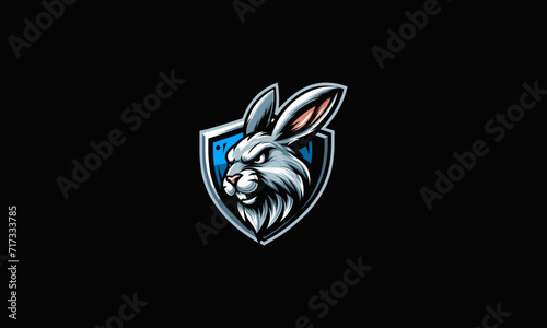 head rabbit angry on shield vector illustration logo design