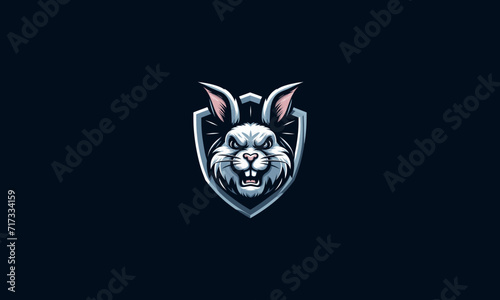 head rabbit angry on shield vector illustration logo design