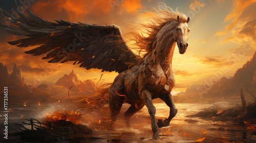 Majestic Stallions: Captivating Vector Illustrations of Beautiful Equestrian Creatures, Galloping in Wild Nature, generative AI