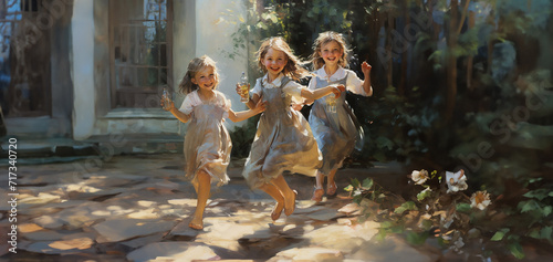 Oil Painting of Kids Playing
