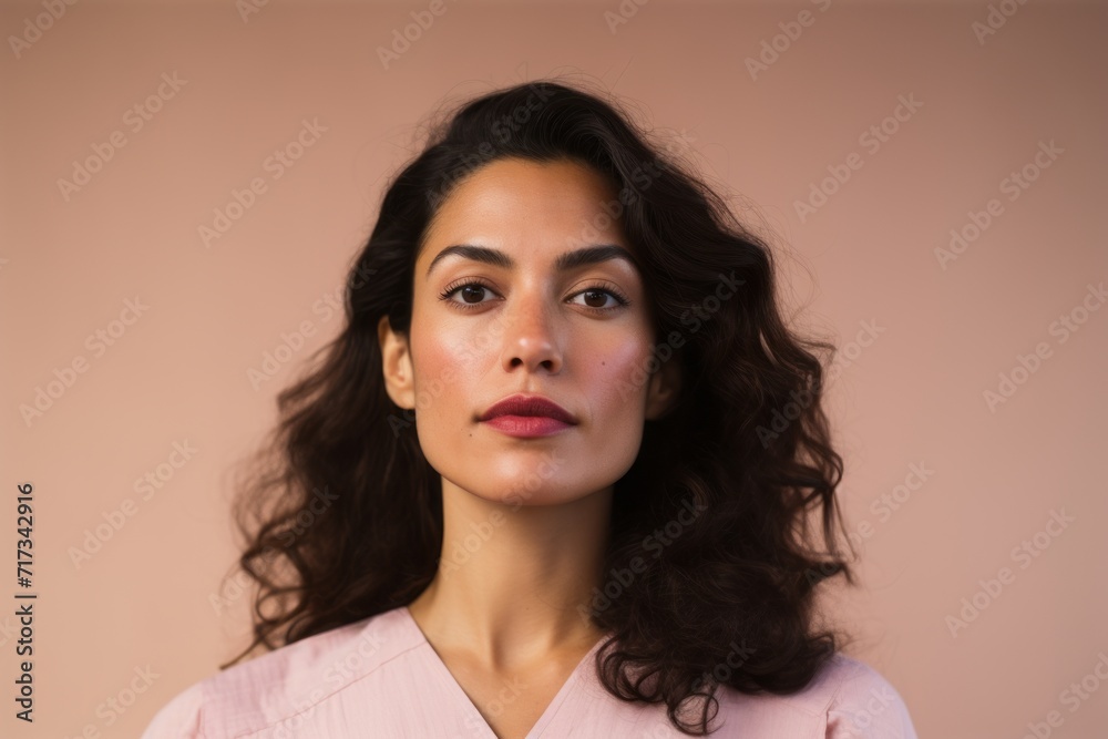Portrait of a beautiful young brunette woman with curly hair. Portrait of a beautiful young brunette woman with curly hair.