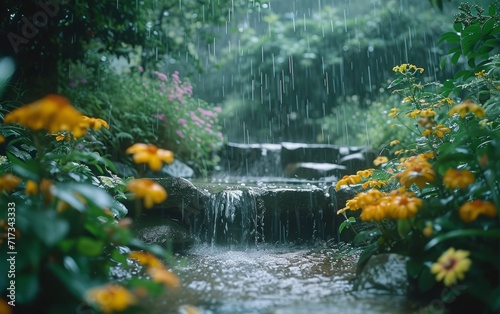 Rain in Lush Garden