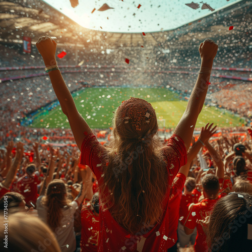 Cheerful football fans at the stadium in a match and day celebrating