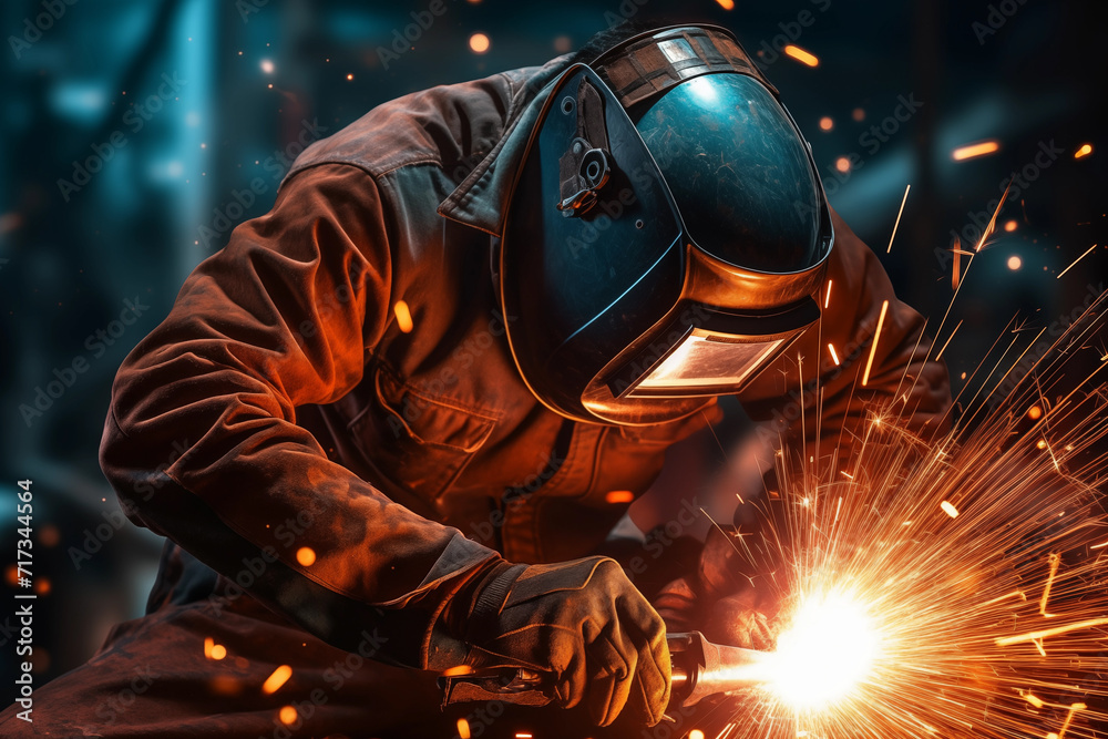 welder at work with sparks welder at work with sparks