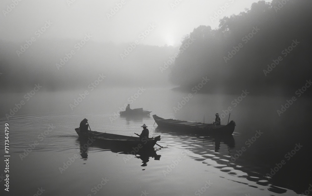 Misty River Fishing at Dawn