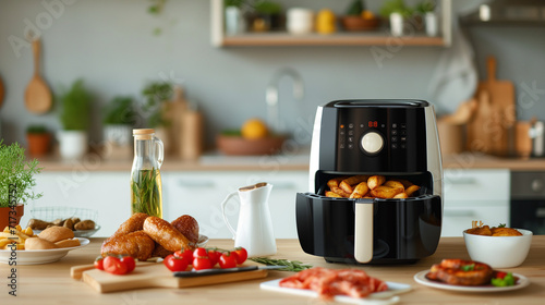  Variety food on the table, cooked in the air fryer