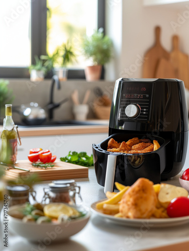  Variety food on the table, cooked in the air fryer