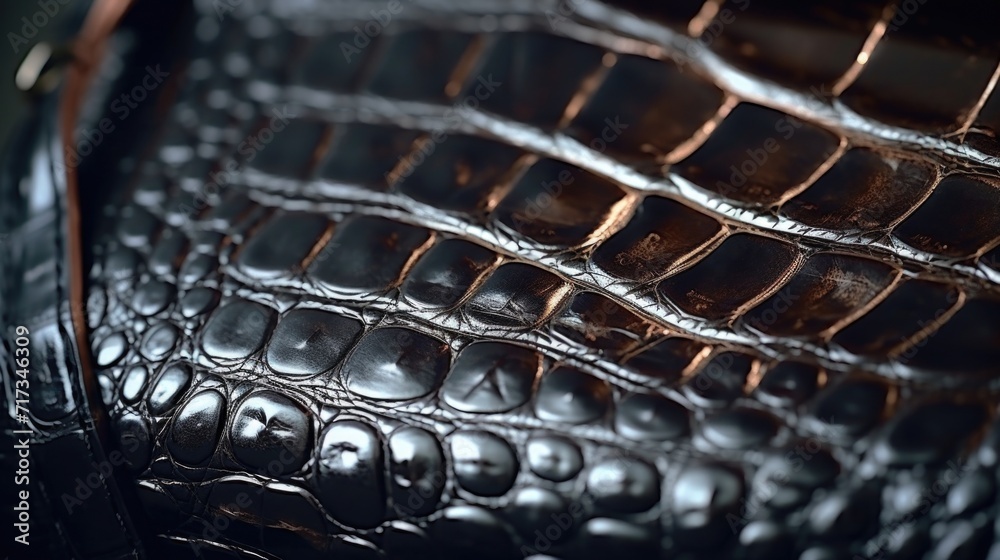 Up close shot of a luxurious crocodile skin handbag, highlighting the unique texture and highend material. Up close shot of a luxurious crocodile skin handbag, highlighting the unique texture and highend material.