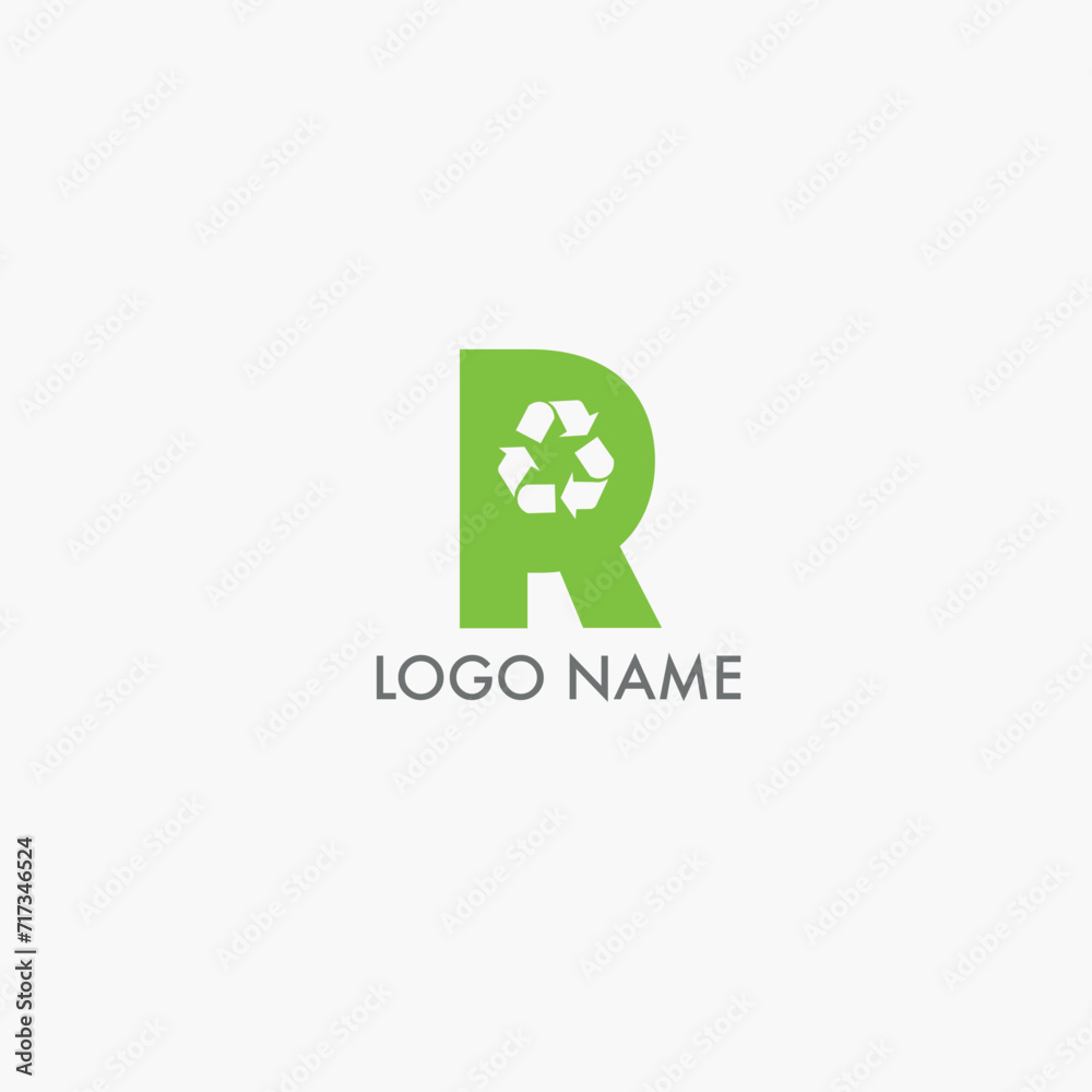 Logo de reciclaje con la letra R en color verde en fondo blanco concepto de naturaleza ambiental
