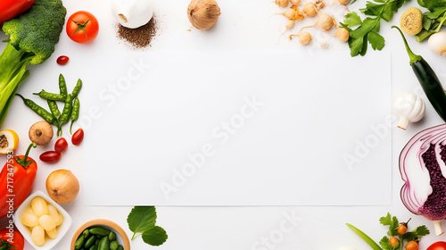 creative layout made of various vegetables with white paper on white background