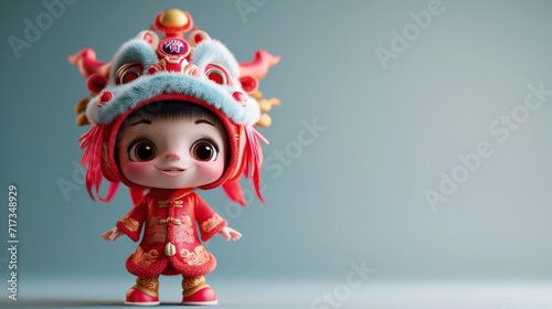 3D Cute boy wearing traditional Chinese dragon.