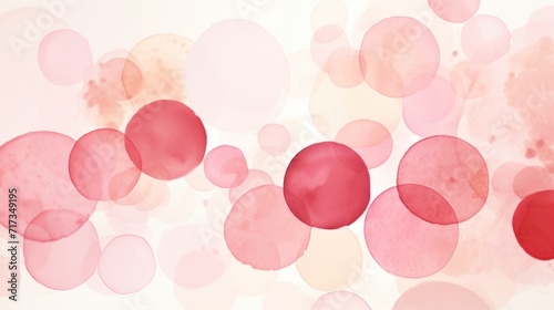 Soft watercolor circles in Ruby Red, Rose Quartz colors. Trendy background with creative drawing. Festive card, wallpaper.