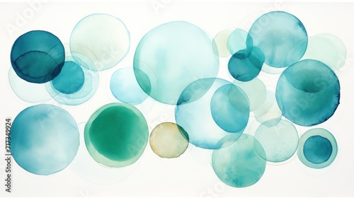 Soft watercolor circles in Teal, Turquoise colors. Trendy background with creative drawing. Festive card, wallpaper.