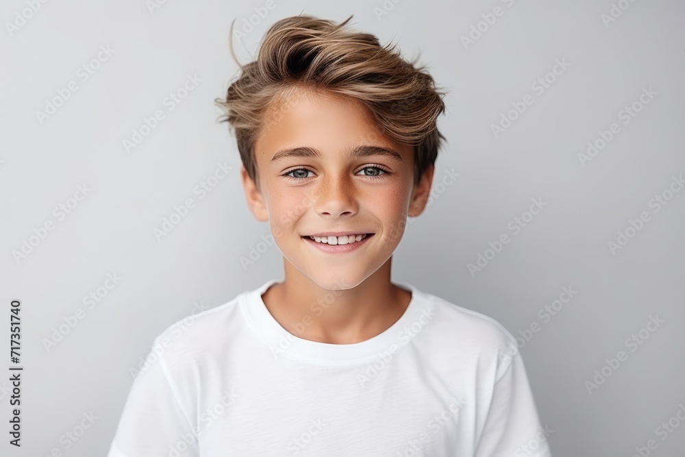 Close-up portrait of a smiling little boy in a white t-shirt. Close-up portrait of a smiling little boy in a white t-shirt.