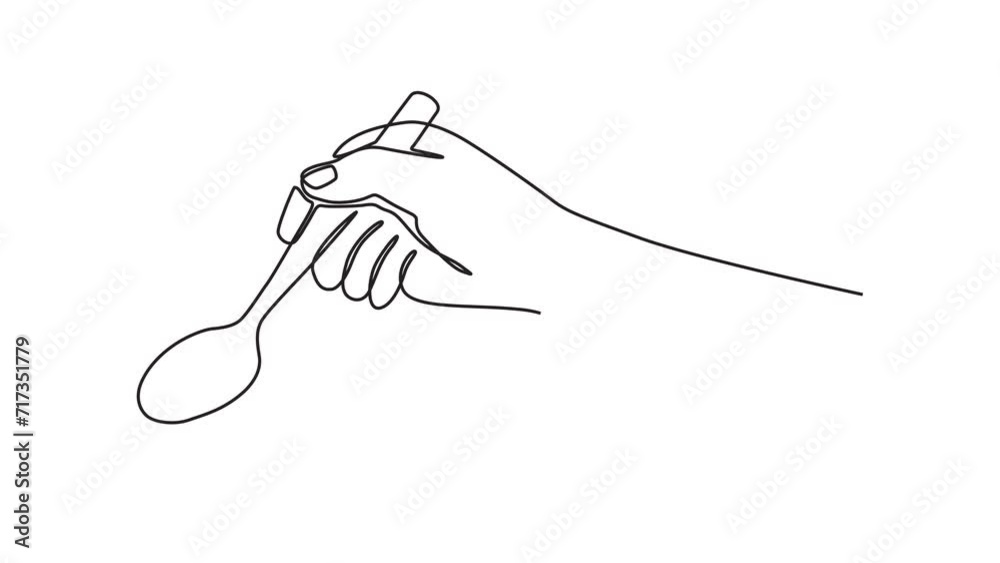 Continuous one line animation. Hand drawn animated motion graphic element of a side view of a hand
holding a spoon ready to start eating. 4k videos Continuous one line animation. Hand drawn animated motion graphic element of a side view of a hand
holding a spoon ready to start eating. 4k videos