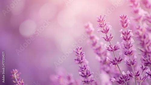 Lavender flowers in a field with sunlight shining through. Generative AI.