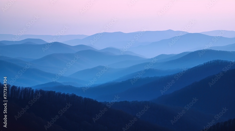 The blue ridge mountain range multichromatic color scheme trick of the eye. Generative AI.
