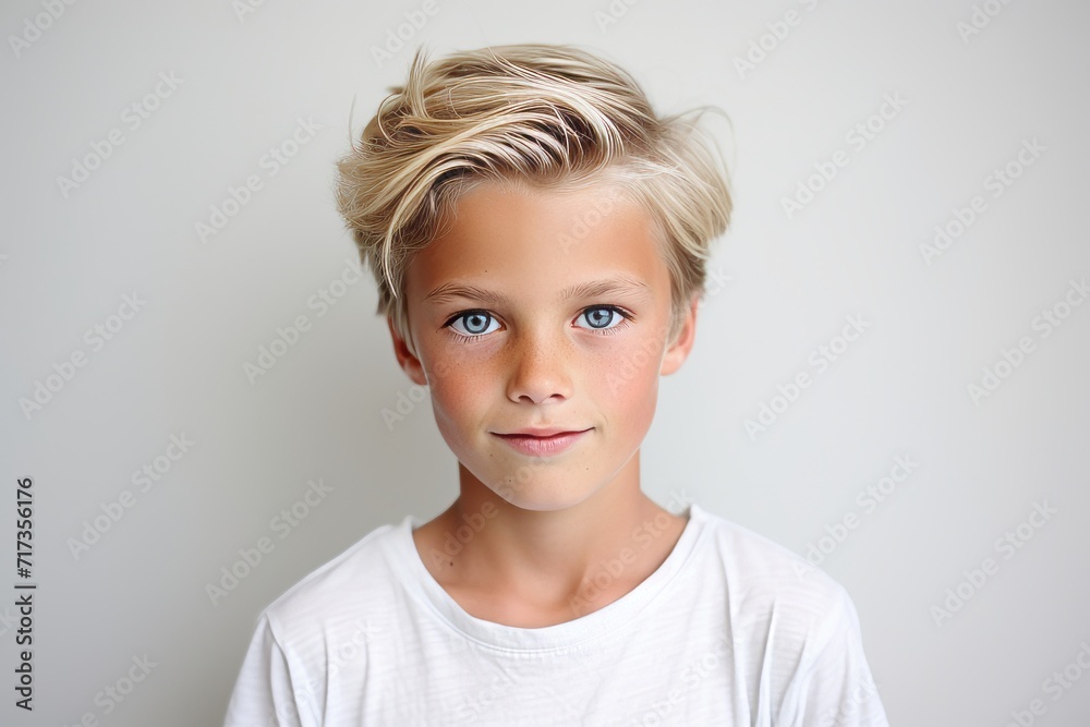 Portrait of a cute little boy with blond hair and blue eyes