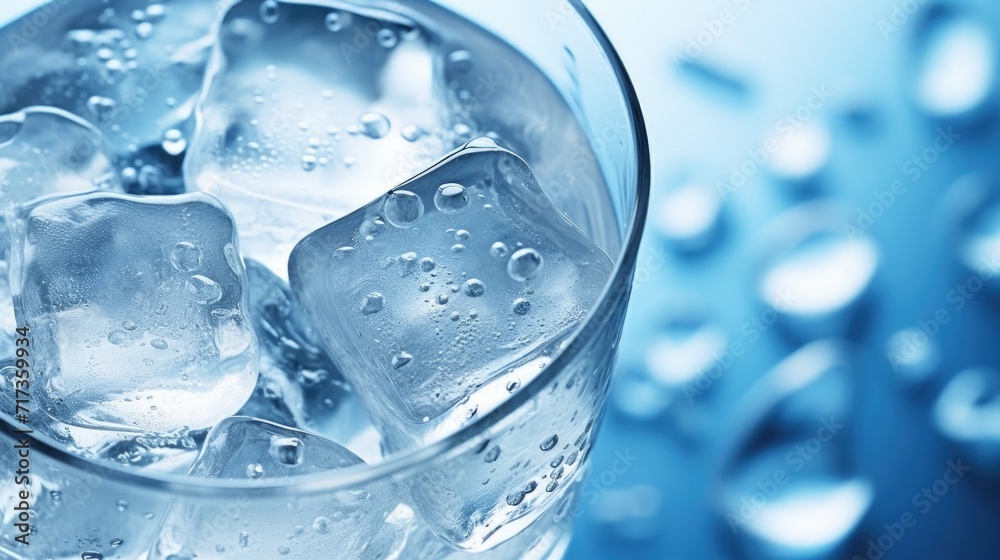 Closeup of a refreshing glass of cold, clear water with ice cubes Closeup of a refreshing glass of cold, clear water with ice cubes