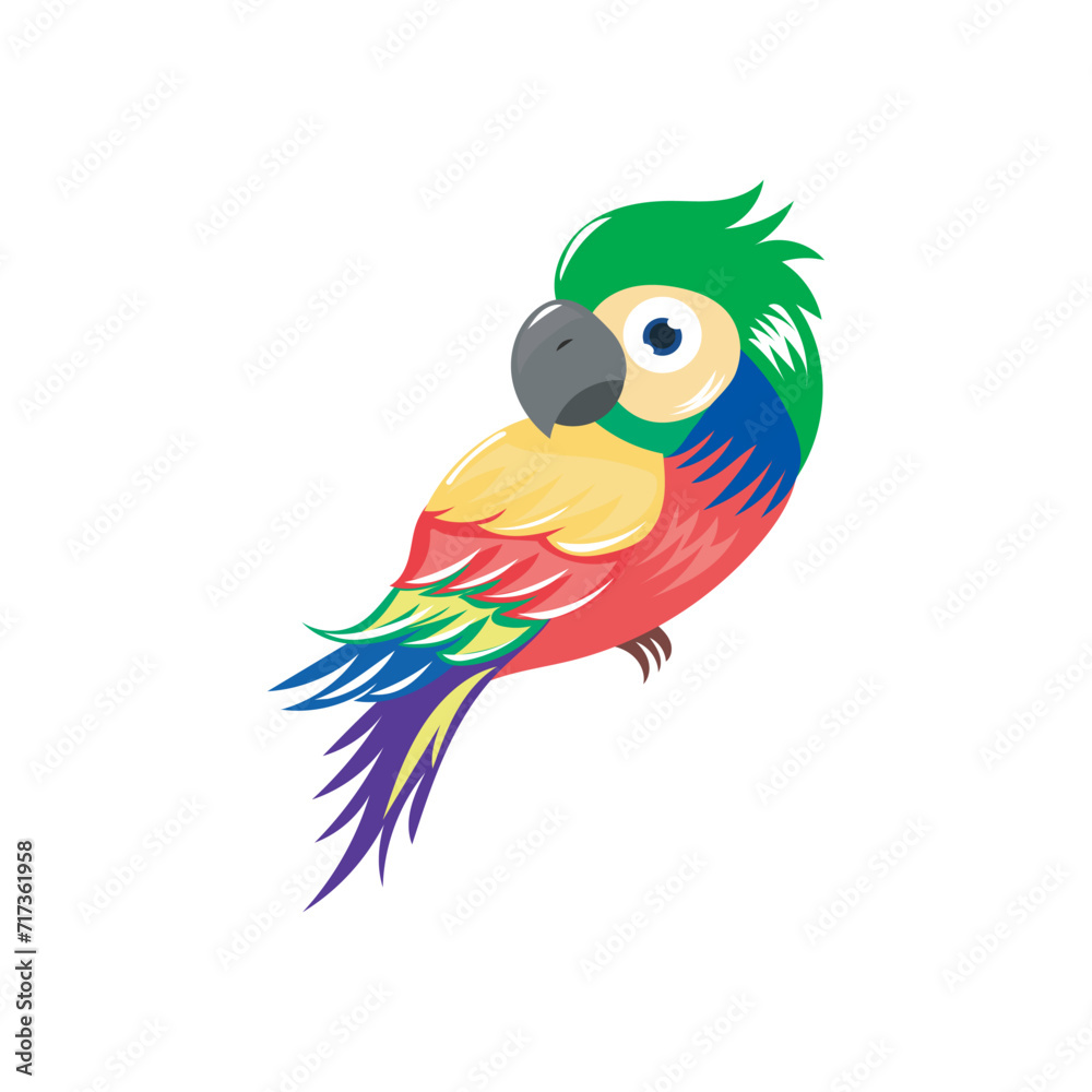 Fototapeta premium set of parrot bird animal isolated on white background. set with cute cartoon parrots illustrations