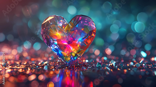 A heart hologram effect and a bokeh background © Asep