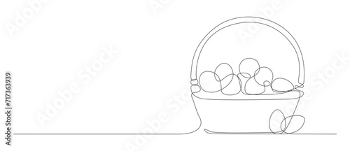 one continuous line of easter egg on the basket. art outline vector. editable stroke.