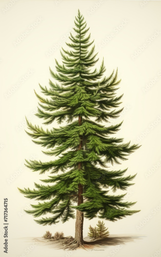 Christmas tree illustration. Norwegian colorful photorealistic spruce tree, isolated on white background,
