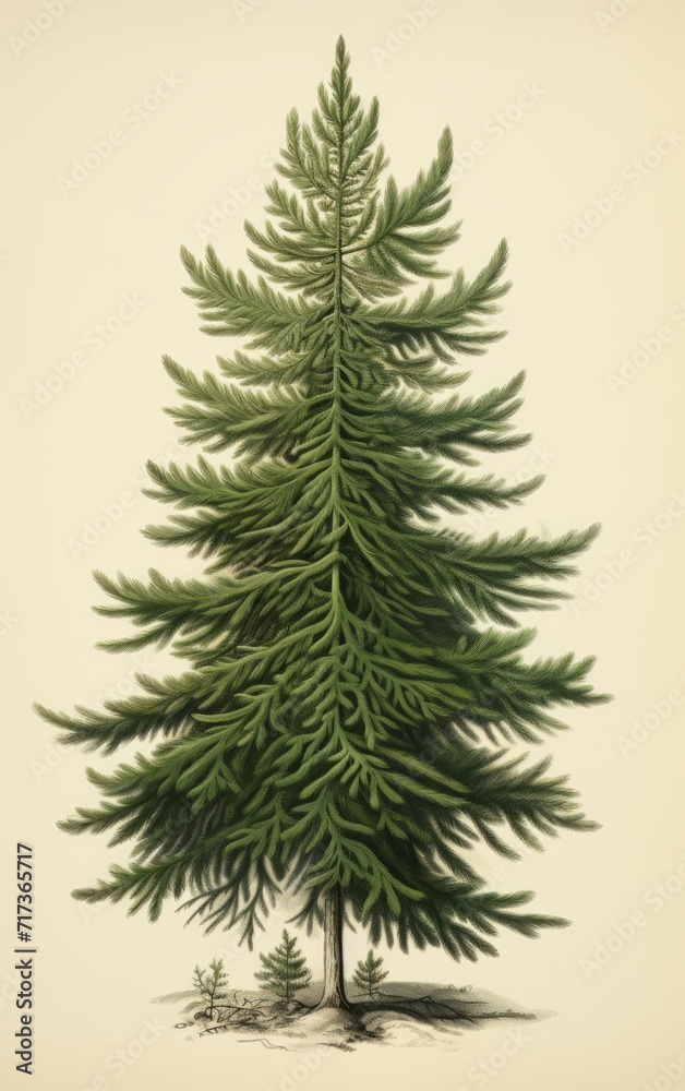 Norwegian colorful photorealistic spruce tree, isolated on white background,christmas tree illustration