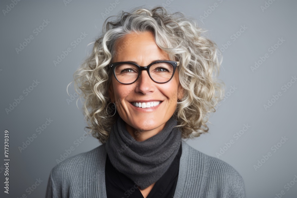 Portrait of a happy senior woman with eyeglasses and scarf