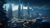 Photorealistic scene of a futuristic city with a mix of Tokyo and Jakarta.