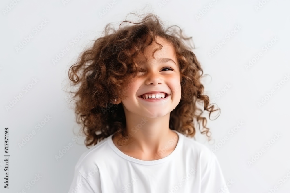Portrait of a smiling little girl with curly hair on white background Portrait of a smiling little girl with curly hair on white background