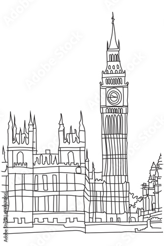Big Ben clock tower in sketch style