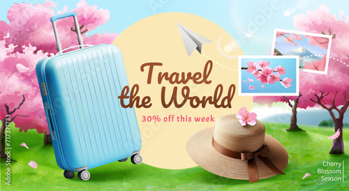 3D spring season travel sale banner