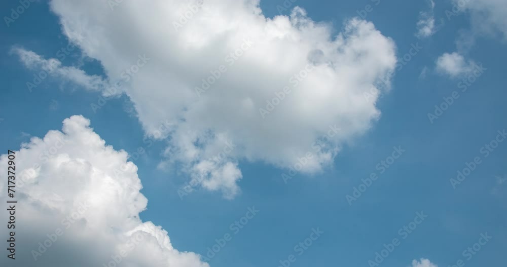 Timelapse Blue sky fluffy white clouds on summer season bright clear skyline with beautiful cloudscape. Timelapse Panorama blue sky clouds heaven on daylight with copy space. Cloudscape sunny day.